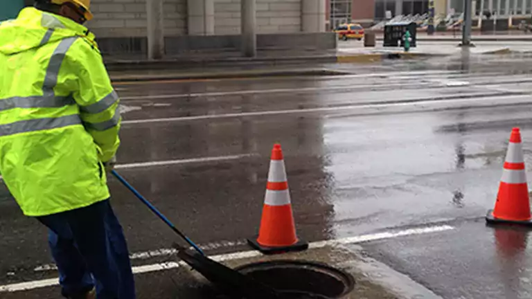 Worker with manhole